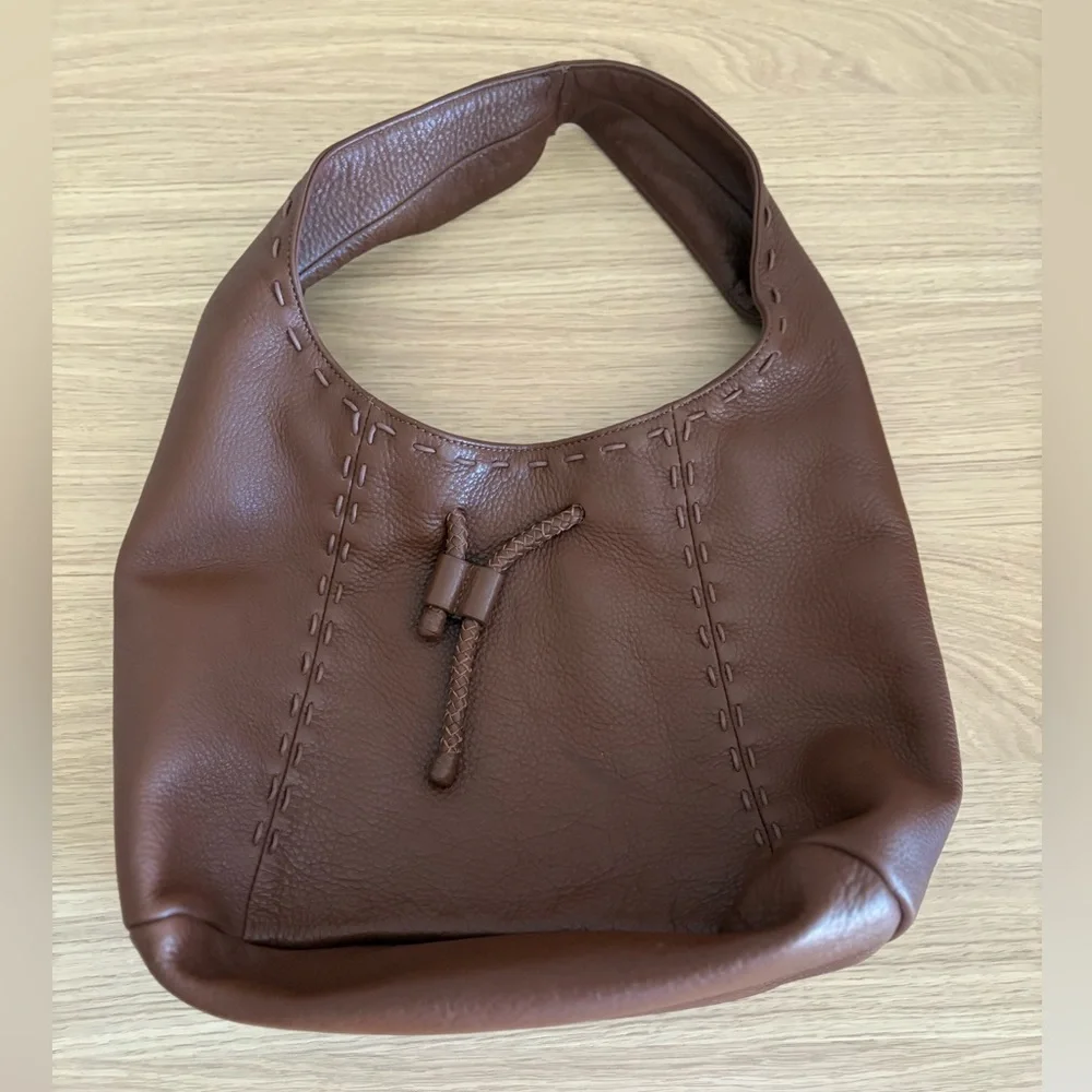Talbots Brown Leather Boho Hobo Purse Bag Braided Detail
